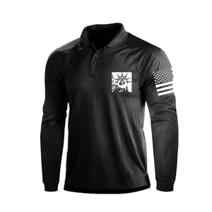 Langarm-Poloshirt mit 1/4-Knopf-Raglan-Motiv und Freiheitsstatue