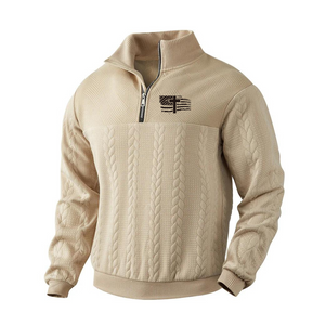 FLAG CASUAL HERREN JACQUARD KRAGEN HOODIE HERREN CASUAL HALB REISSVERSCHLUSS LOSE TOP