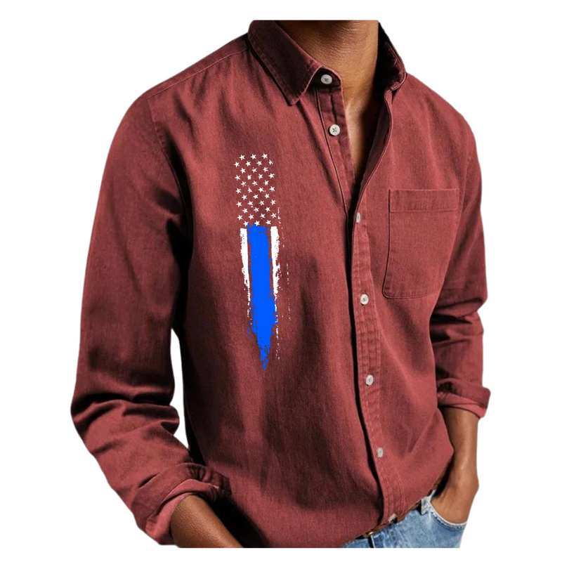 USA FLAG NEW LONG SLEEVE COLLAR MEN'S SHIRT