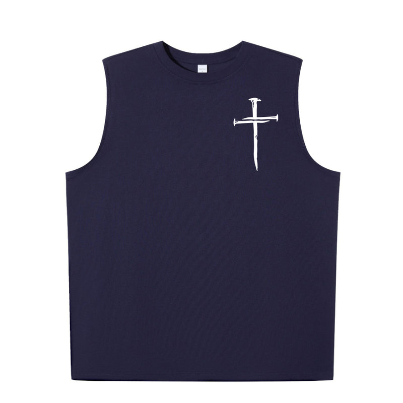 Cross print Men's pure cotton round neck vest