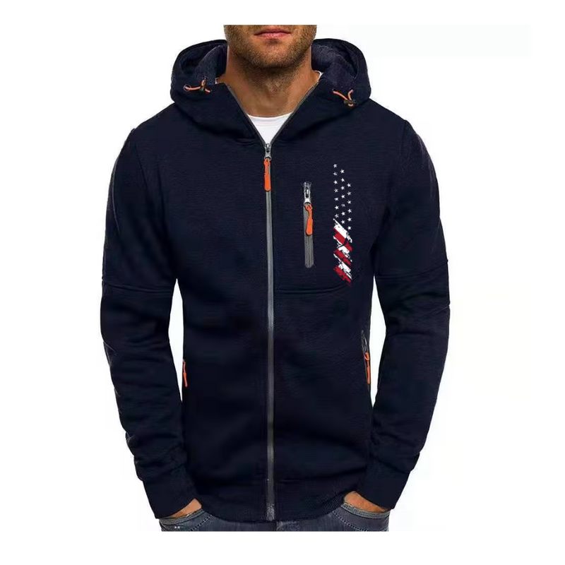 USA FLAG MEN'S SPORTS, FITNESS, LEISURE JACQUARD HOODIE, CARDIGAN, HOODIE