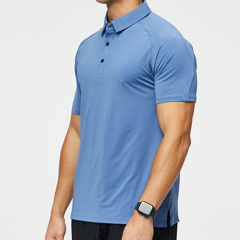 Men's Spliced Polyester Lapel Quick-Dry Polo