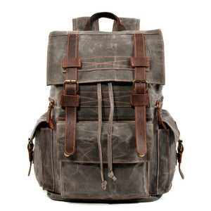 Men's Vintage Beeswax Canvas Outdoor Leather Multi-Pocket Backpack