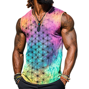 Men's Vintage Casual Flower Of Life Printed V-Neck Tank Top