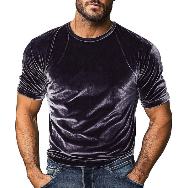 Herren-T-Shirt mit Rundhalsausschnitt und kurzen Ärmeln im Vintage-Stil aus Samt