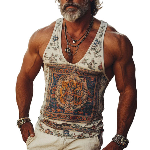 Men's Retro Print Slim Fit Tank Top