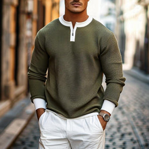 Men's Colorblock Zipper Crewneck Casual Sweater