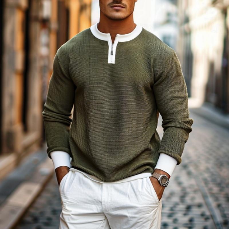 Lässiger Herrenpullover mit Colorblock-Reißverschluss und Rundhalsausschnitt