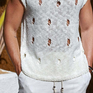 Einfarbige, zerrissene Strick-Tanktops mit Rundhalsausschnitt für Herren