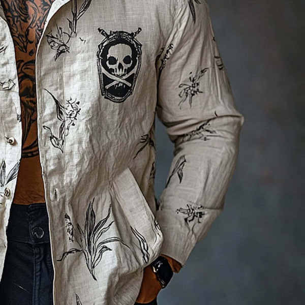 Herren-Langarmhemd mit Revers und Piraten-Print
