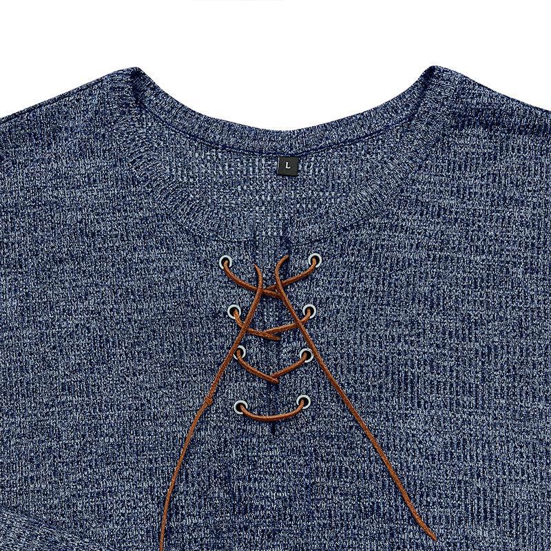 Herren-Henley-T-Shirt mit Rundhalsausschnitt und Krawatte, langärmelig, für den Außenbereich