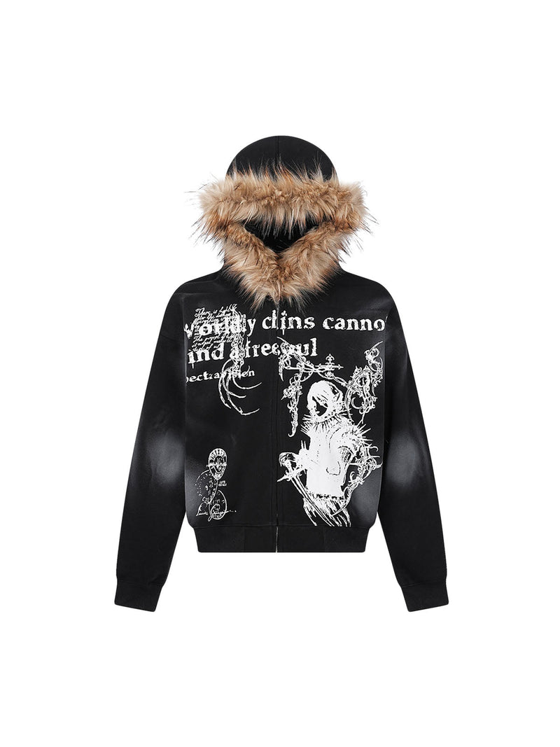 Wasteland Style Cardigan Zip UP Fur Hooded Jacket