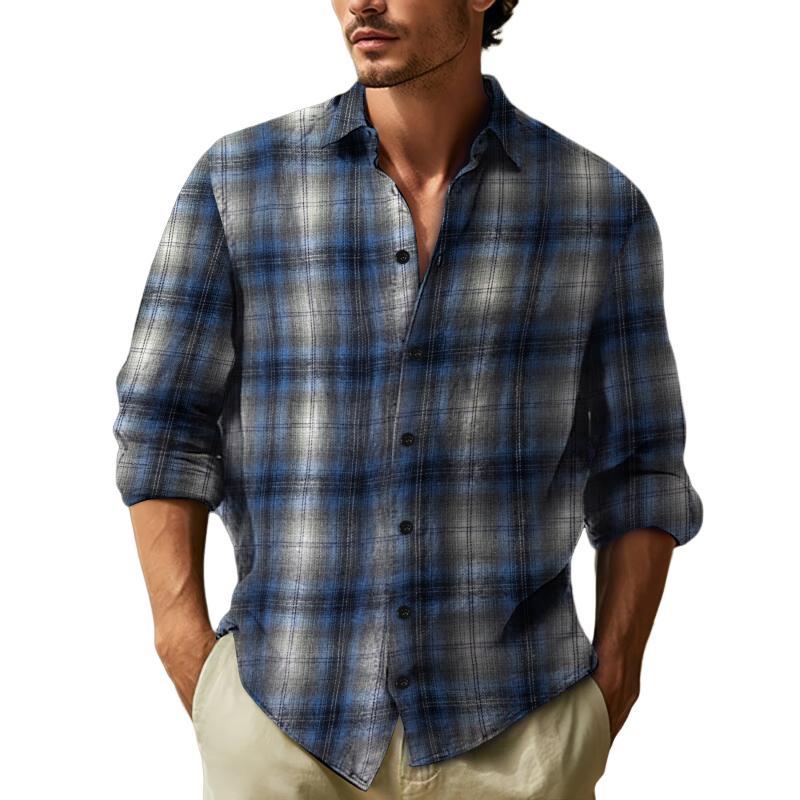 Men's Casual Plaid Lapel Long Sleeve Shirt