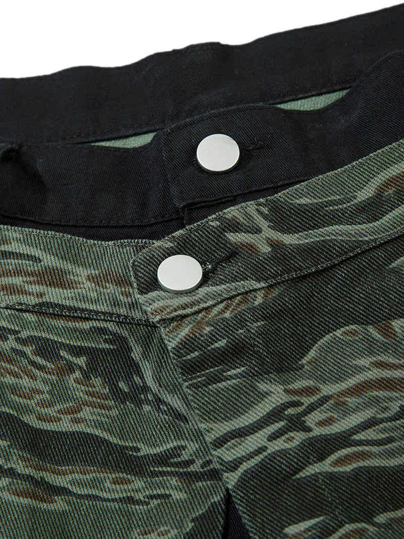 High Street Patchwork Camouflage Contrast Denim Jorts