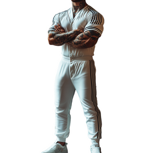 Lässiger, gestreifter, bedruckter, kragenloser Kurzarm-Jumpsuit für Herren im Retro-Stil