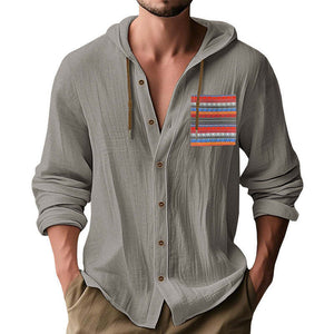 Men's Contrast Panel Cotton Long Sleeve Hoodie