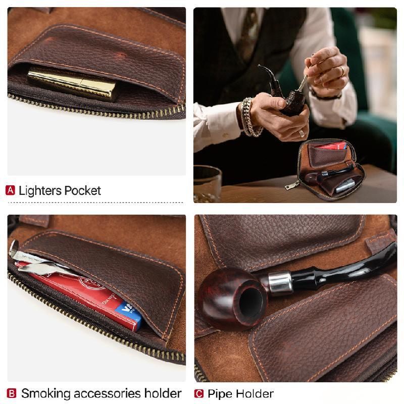 Men's Multifunctional Portable Tobacco Leather Storage Bag