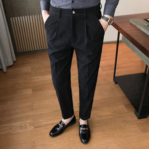 Men's Casual Business Solid Color Corduroy Straight Suit Pants