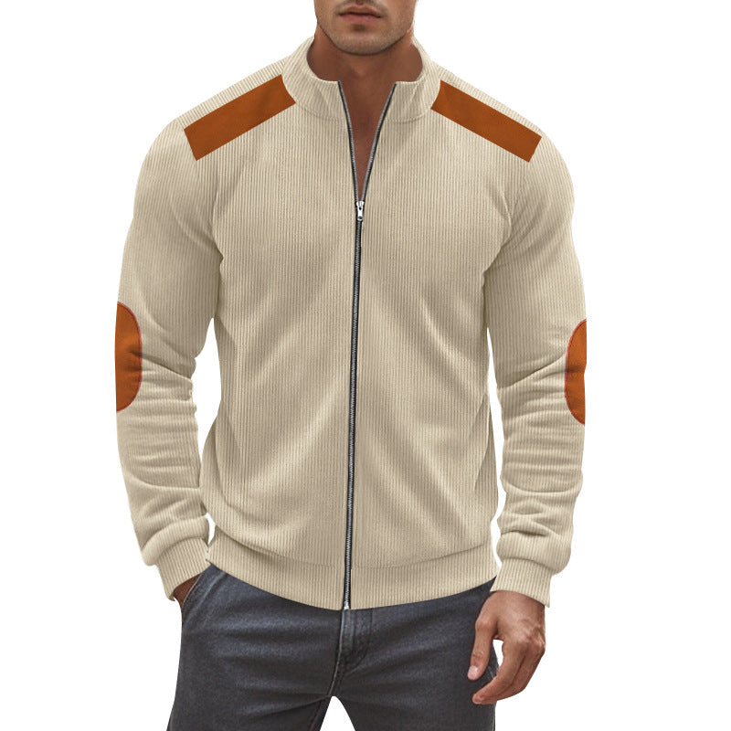 CORDUROY PATCHWORK CONTRASTING ZIPPER LONG SLEEVED JACKET FOR MEN