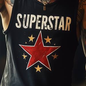 Lässiges Tanktop mit Rundhalsausschnitt und Retro-Aufdruck „SUPERSTAR“ für Herren