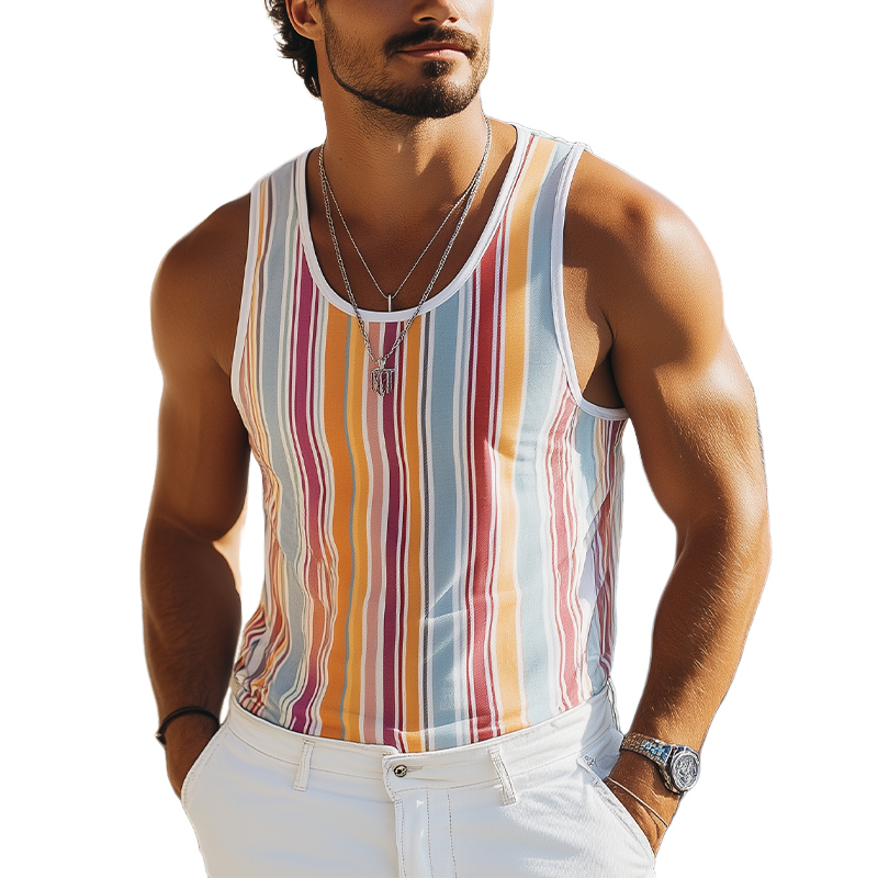 Herren Sommermode Lässiges Tanktop mit Kontrast-Vertikalstreifen