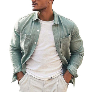 Lässiges, einfarbiges Langarmhemd mit Revers für Herren