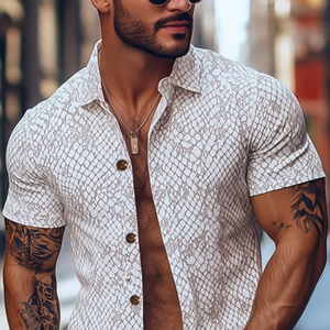 Men's Stylish Classic Slim Fit Snake Texture Print Short Sleeve Shirt