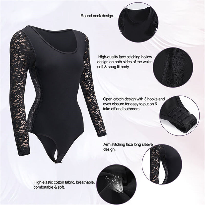 Long Sleeve Round Neck Lace Leotard