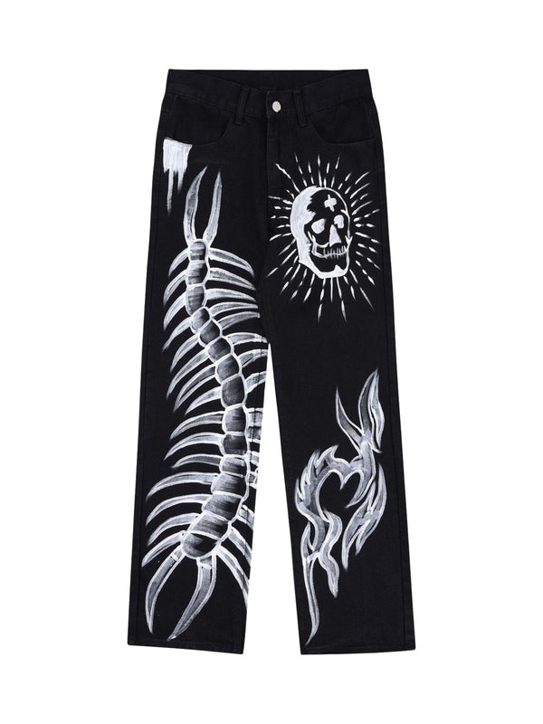 Skull Centipede Print Casual Pants