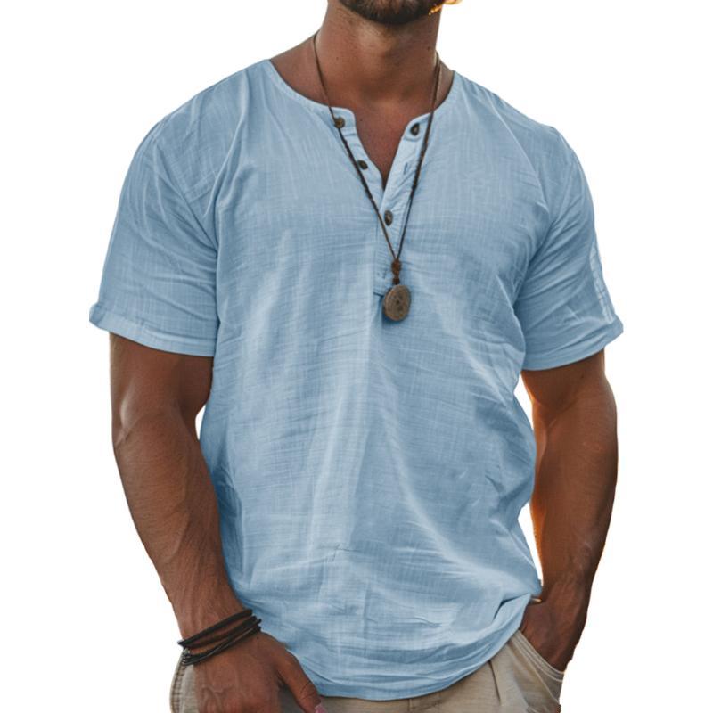 Solides Henley-Kurzarm-T-Shirt für Herren