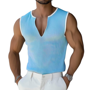 Herren Retro Casual Gestreiftes Einfarbiges Tanktop mit V-Ausschnitt