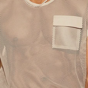 Men's Casual Mesh Spliced Chest Pocket Loose Round Neck Tank Top
