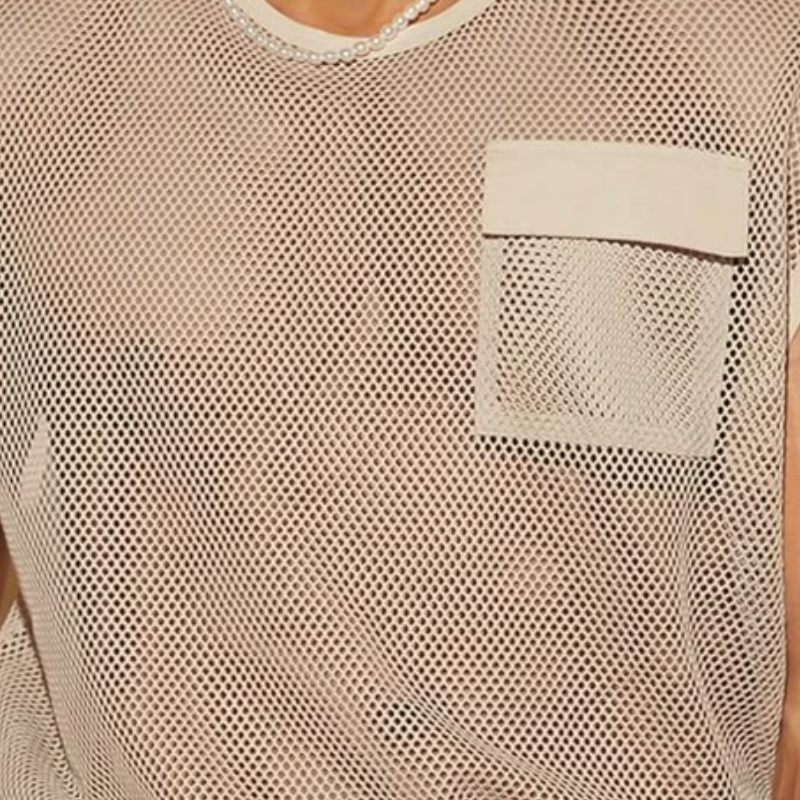 Lässiges Tanktop für Herren mit Mesh-Spliced-Brusttasche und lockerem Rundhalsausschnitt