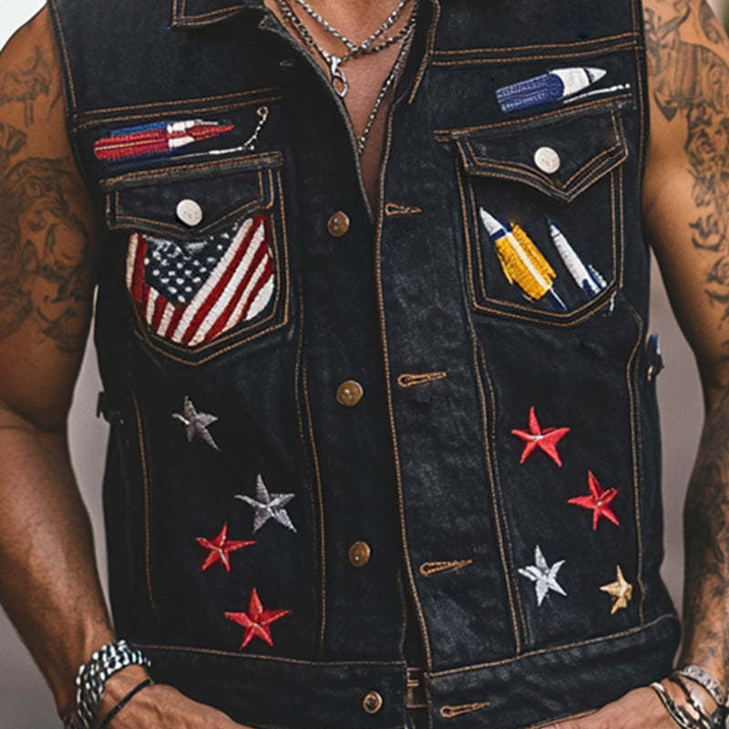 Stilvolle bestickte Jeansweste für Herren