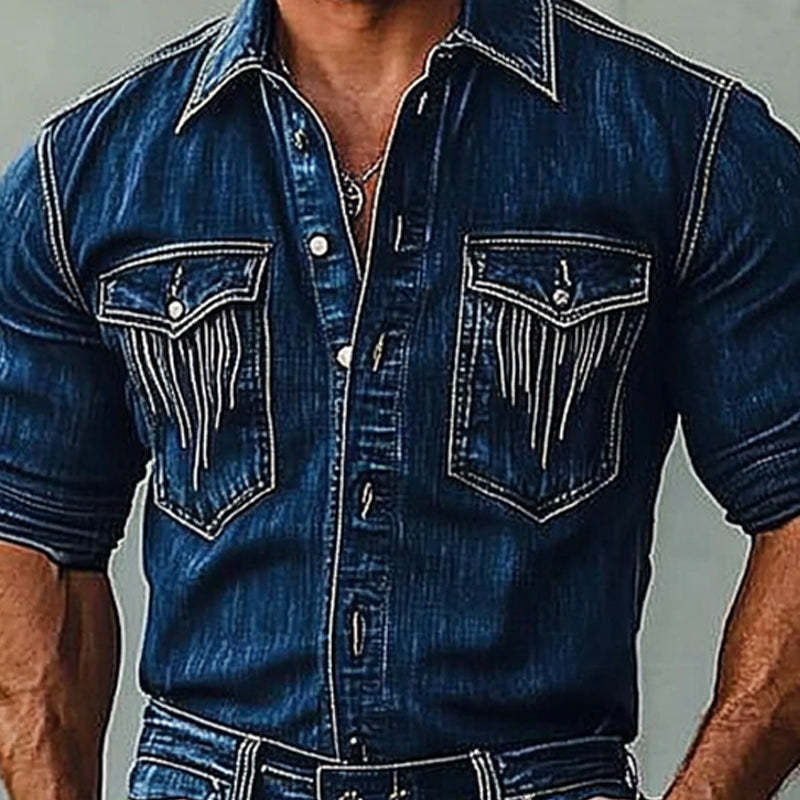 Herren-Jeanshemd im Used-Look im Vintage-Stil mit langen Ärmeln