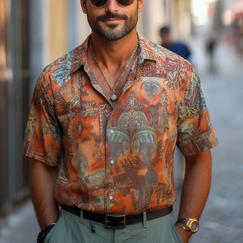 Lässiges Kurzarmhemd mit Retro-Print für Herren