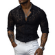 Herren Frühling und Sommer Mode Sexy Spitze Slim Langarmhemd