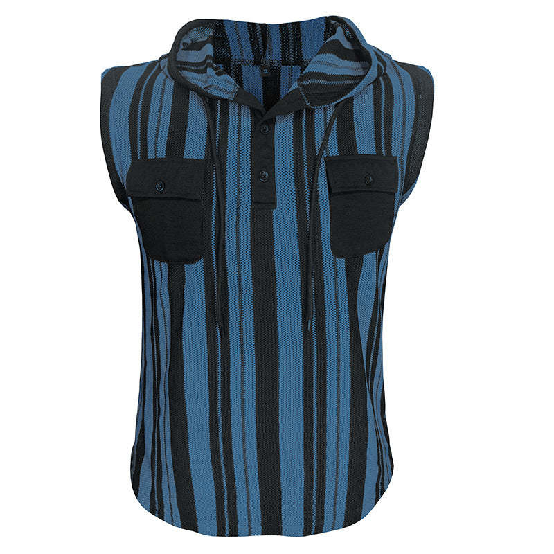 Lässiges, gestreiftes, ärmelloses Tanktop mit Kapuze für Herren