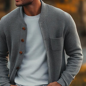 Herren-Strickjacke mit Retro-Rundhalsausschnitt und Brusttasche