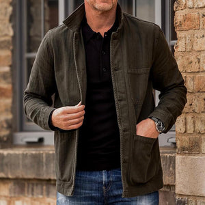 Men's Casual Vintage Washed Pocket Lapel Jacket