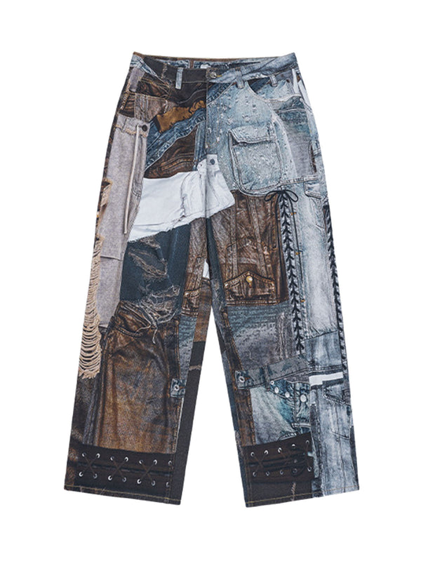 Washed Patchwork Baggy Jeans