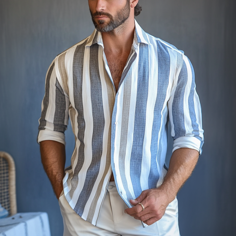 Lässiges Herrenhemd mit Streifenmuster und Revers in Slim Fit
