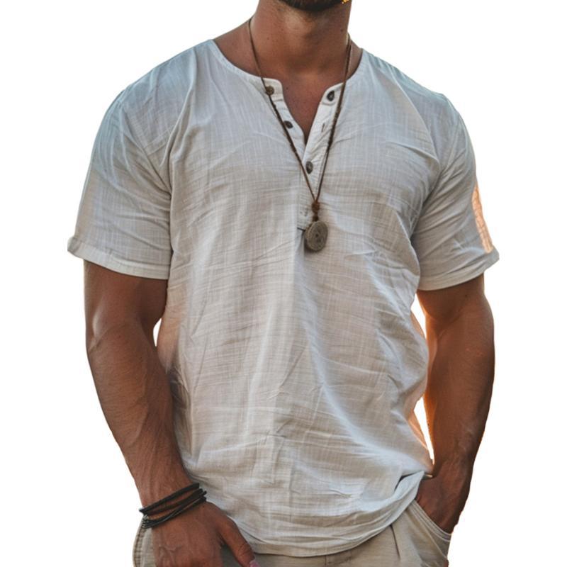 Solides Henley-Kurzarm-T-Shirt für Herren