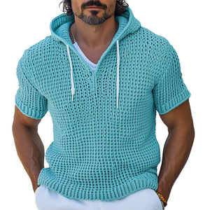 Men's Spring Fashion Woven Slim Fit Hooded Short Sleeve T-Shirt