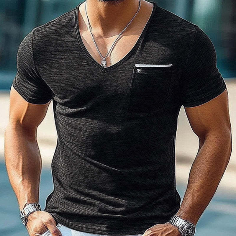 Men's Slim Fit Skin-friendly Ice Silk Wrinkled Short-sleeved T-shirt