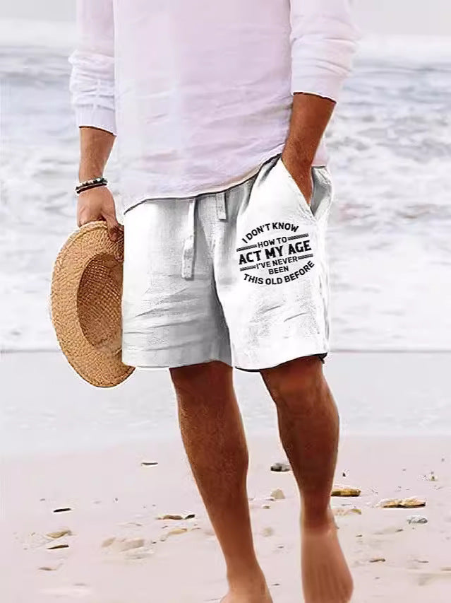 MEN'S COTTON SHORTS SUMMER SHORTS BEACH SHORTS DRAWSTRING ELASTIC WAIST