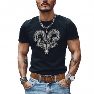 Men's Casual Snake Embroidery Cotton Round Neck Slim Fit Short Sleeve T-shirt
