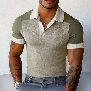 Men's Summer Comfortable Elastic Colorblock Polo Shirt