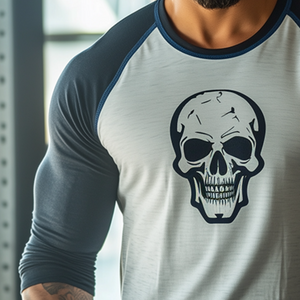Men's Retro Skull Print Colorblock Casual Sports Round Neck Long Sleeve T-shirt