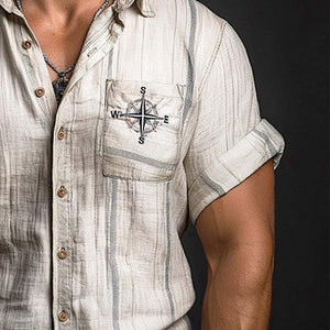 Men's Compass Embroidered Light Linen Shirt